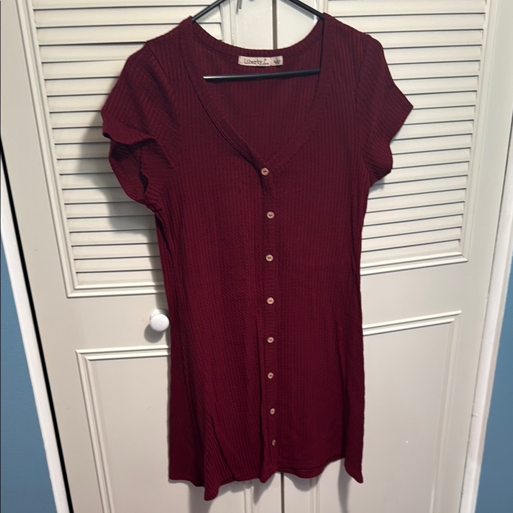 Liberty Love Red Fitted Button Down Shirt with Notched Collar